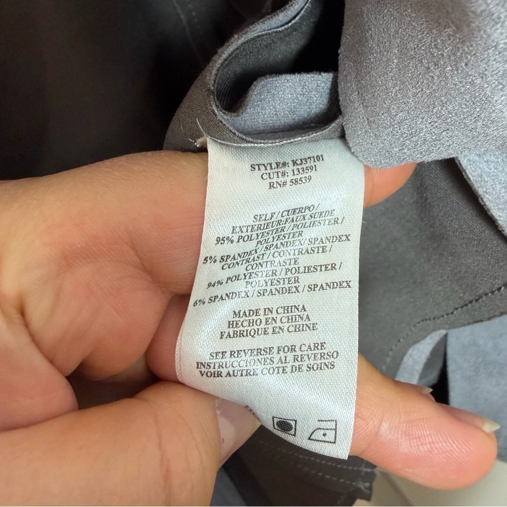 KUT from the Kloth Gray Faux Suede Moto Jacket Draped Front Zip Pockets Size L - Picture 8 of 8